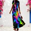 Women Plus Size V Neck Short Sleeve Dark Abstract Printed Maxi Dress