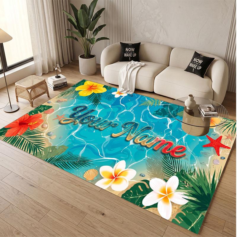 Rose Floral Theme Soft Crystal Velvet Rug Custom Name & Text Print Non Slip Floor Rug for Bedroom Living Room