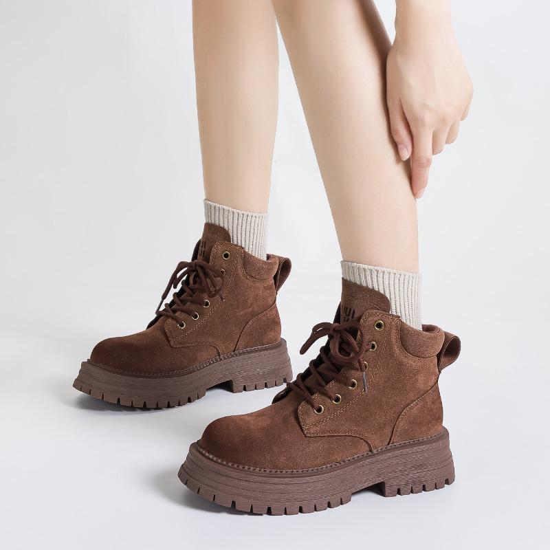 Thick-soled leather Martin boots for women's autumn and winter new heightening matte casual versatile and comfortable