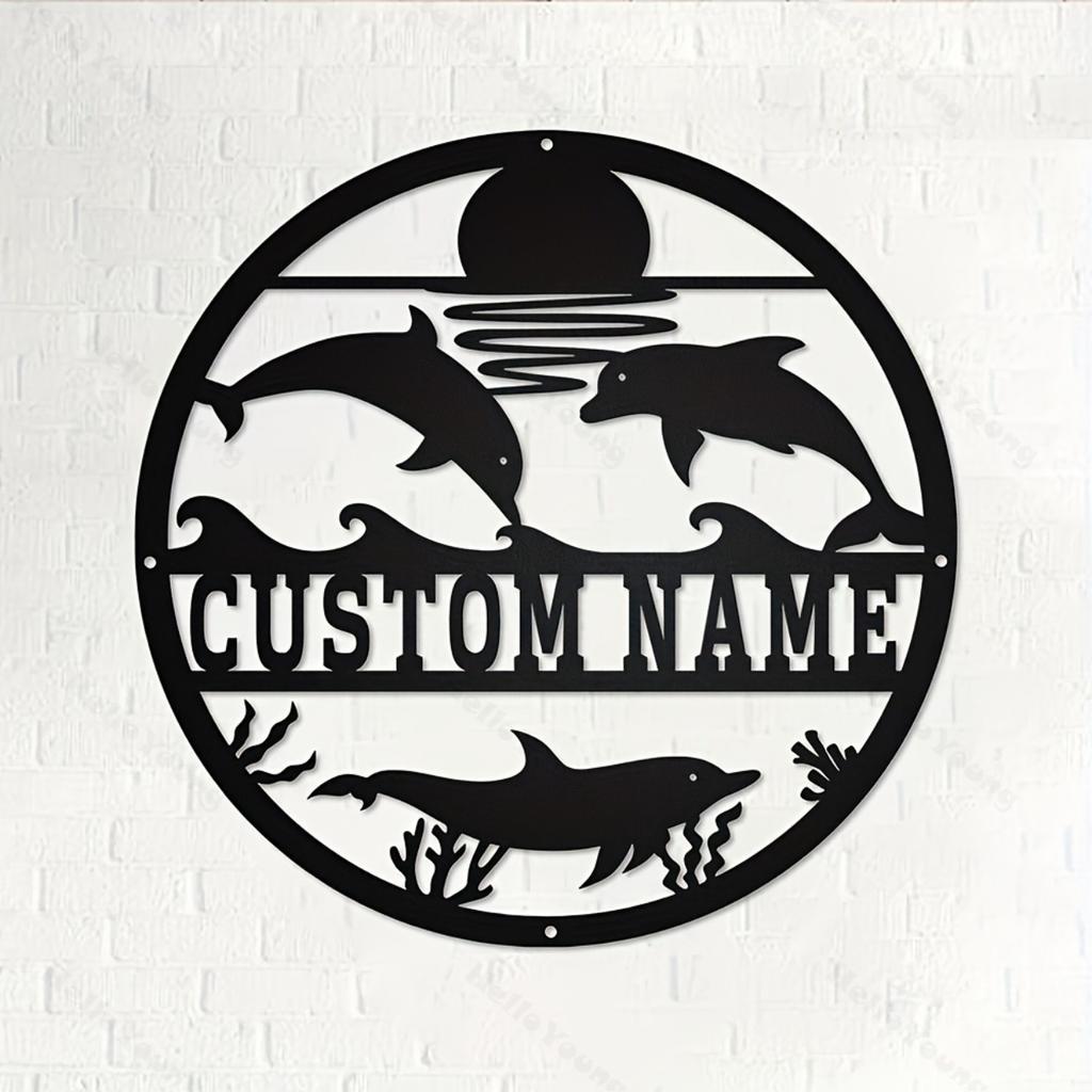 Customizable Metal Sign Dolphin Silhouette Family Name Decor Hot Sale Home Garden Wall Art