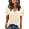 Womens' Fashionable And Casual Solid-color Basic V-neck Short-sleeved Top