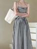 LUXI Women's High-End Striped Off-the-Shoulder A-line Dress with Ruffle Waist