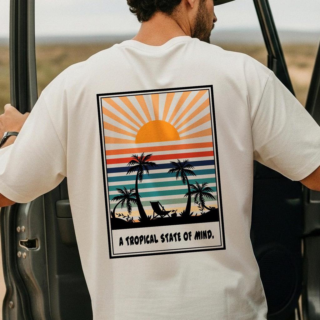Surf Tropical State Of Mind Shirt, Retro Sunset T-Shirt, Palm Tree Graphic Tee, Beach Vacation, Vintage Sunburst Tee, Summer Gift Shirt