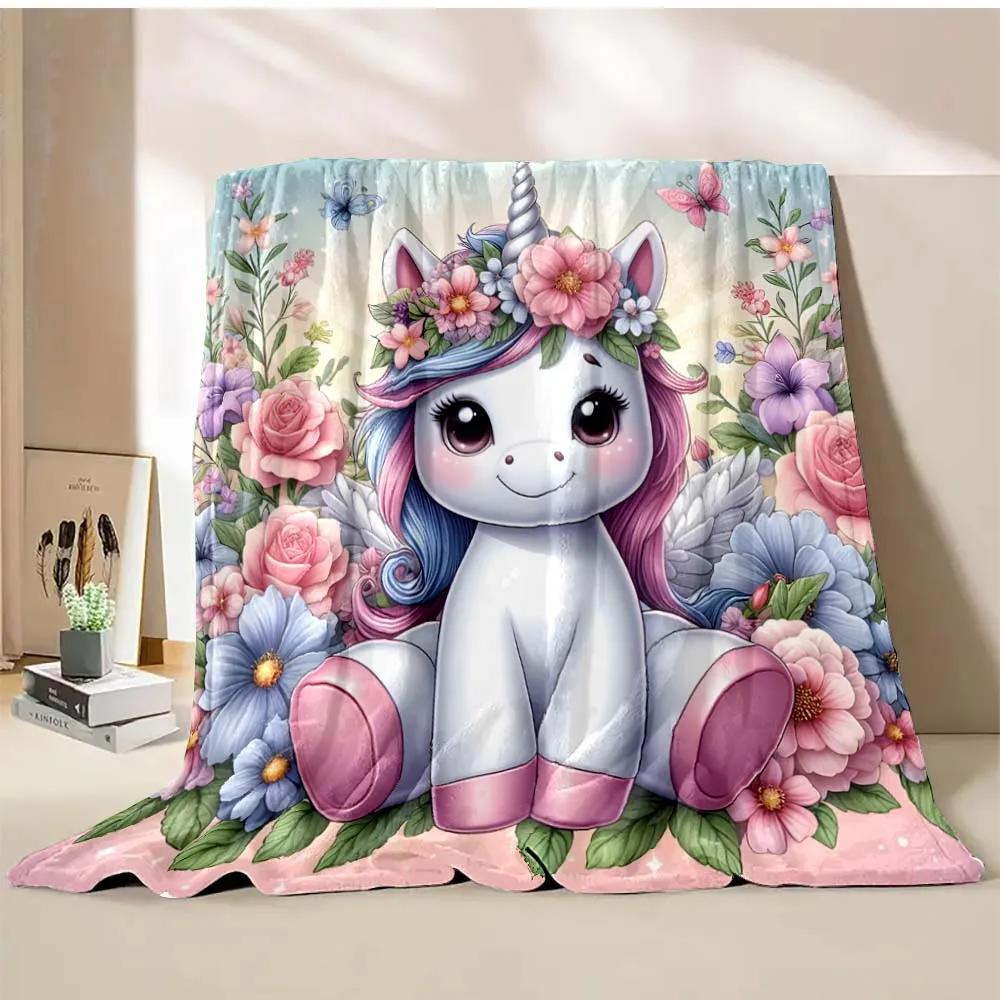 1PC Cute Unicorn Printed Cartoon Blanket Warm Soft and Comfortable Home Travel Blanket Sofa Bedding Cover Blanket Girls Gift