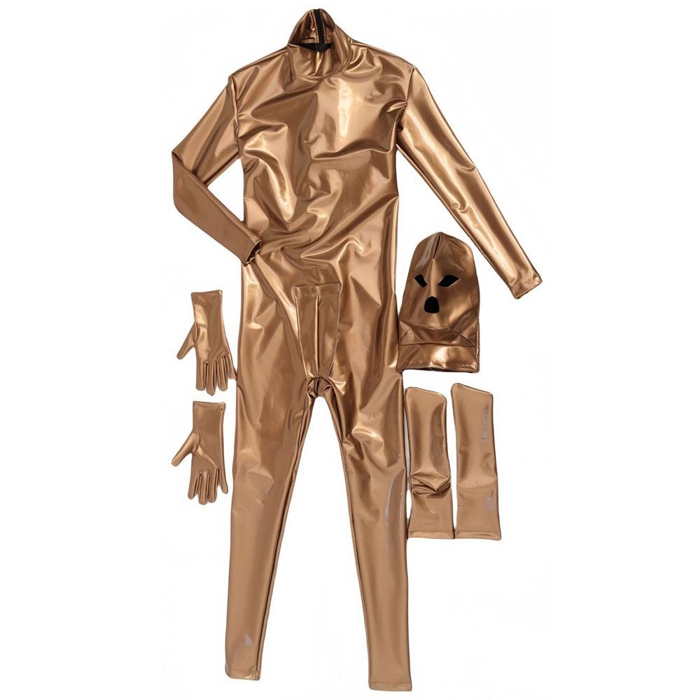 Men'S Pvc Shiny Full Body Cover Bodysuit Pu Faxu Latex Leather U Bulge Pouch Man Jumpsuit Maid Stage Nightclub Tights Shaping
