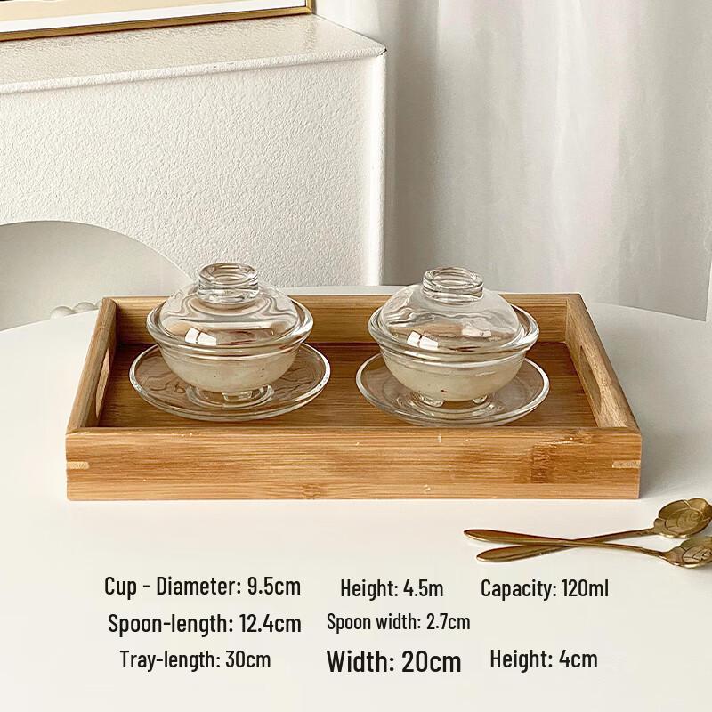 Zhaoran Transparent Glass Dessert & Stew Bowls Set with Lids and Tray