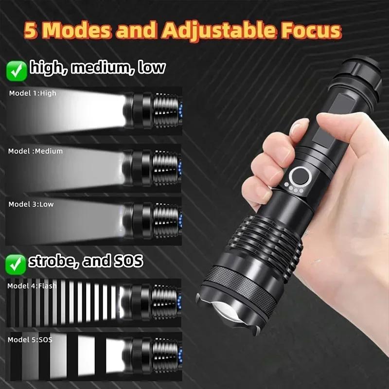 Super XHP120 Powerful Led Flashlight High Power Torch Light Rechargeable Tactical Flashlight Built-in 18650 Battery Camping Lamp