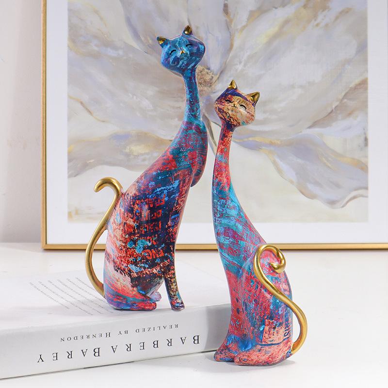Abstract Oil Painting Cat Decorations, Resin Handicrafts Bedroom Desktop Foyer Cat Ornaments