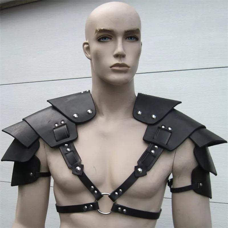 Mittelalterlicher Wikingerkrieger Schulterpanzer Gladiator Samurai Ritter Schulterplatten Gotisch Steampunk PU-Leder Gürtelpanzer Cosplay Kostüm