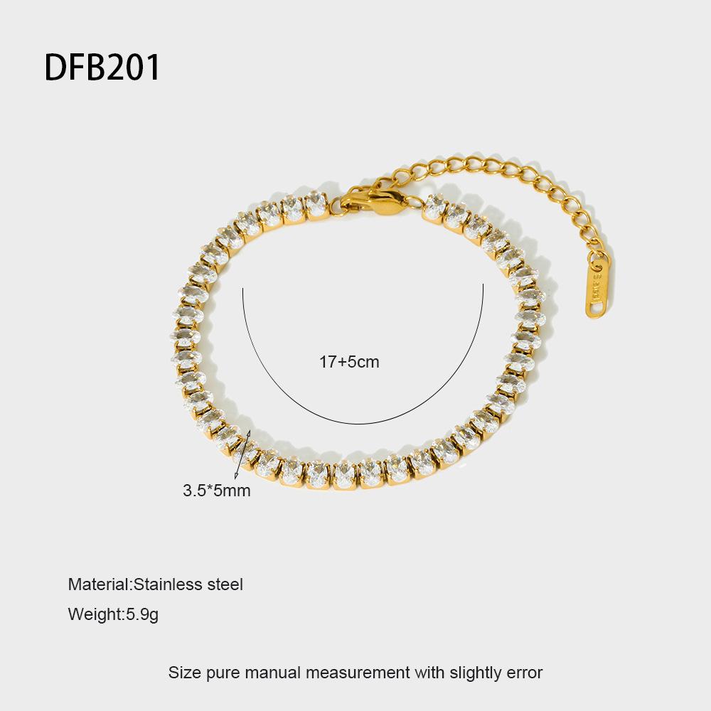 European and American Ins Light Luxury Zircon Tennis Chain Necklace Bracelet 18K Gold Stainless Steel High-end Jewelry Women