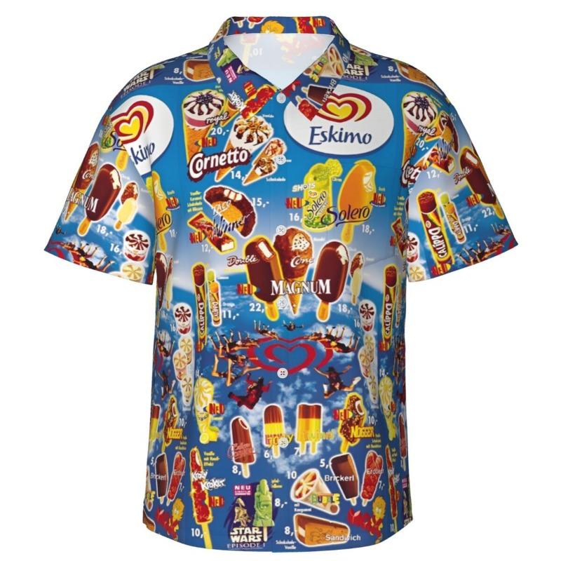 Camicia Hawaiana Vintage da Uomo con Gelato, Abbigliamento da Spiaggia, Vacanze Estive, Retrò, Menu, Poster, Camicie a Bottoni