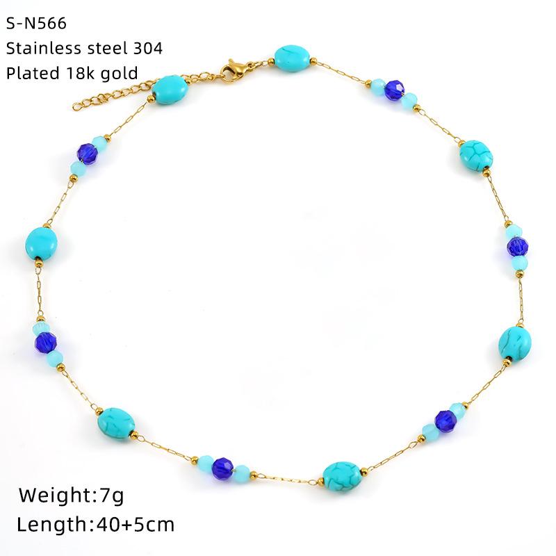 Halskette aus Edelstahl mit glasierten Perlen und Kristallen, süße türkisfarbene Natursteinkette, Persönlichkeit, hochwertige Schlüsselbeinkette