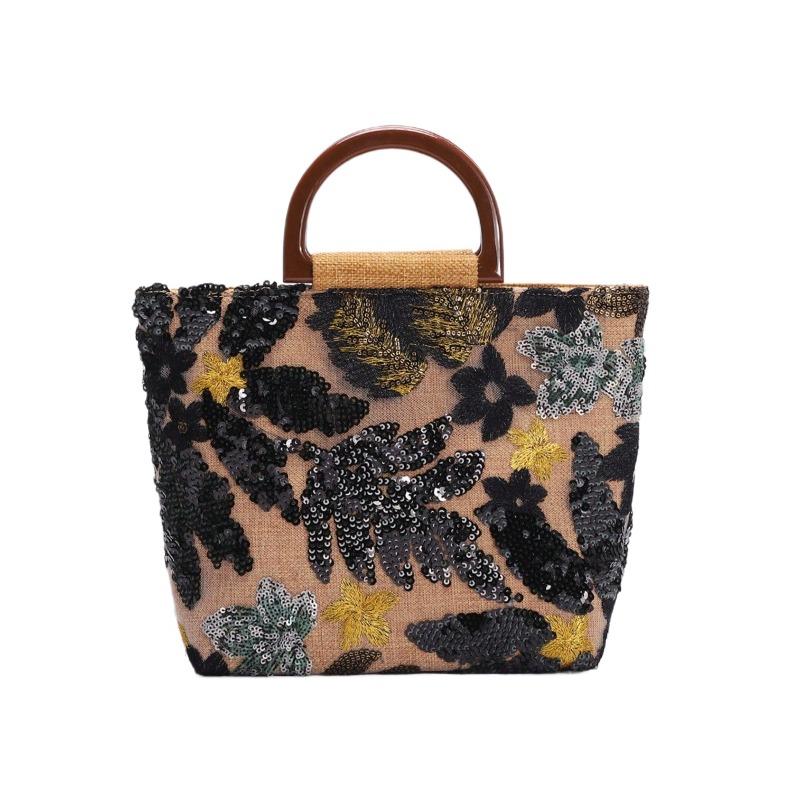 1pcs Fashion Embroidered Flower Handbag Outdoor Travel Casual Daily Commute Tote Bag Stylish Decorative Floral Handbag чёрный