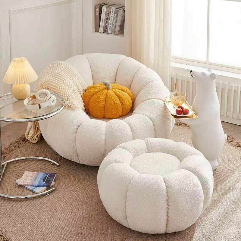 Cream Pumpkin Tatami Sofa Chair: Compact Single Person Sofa for Bedroom or Balcony Relaxation.