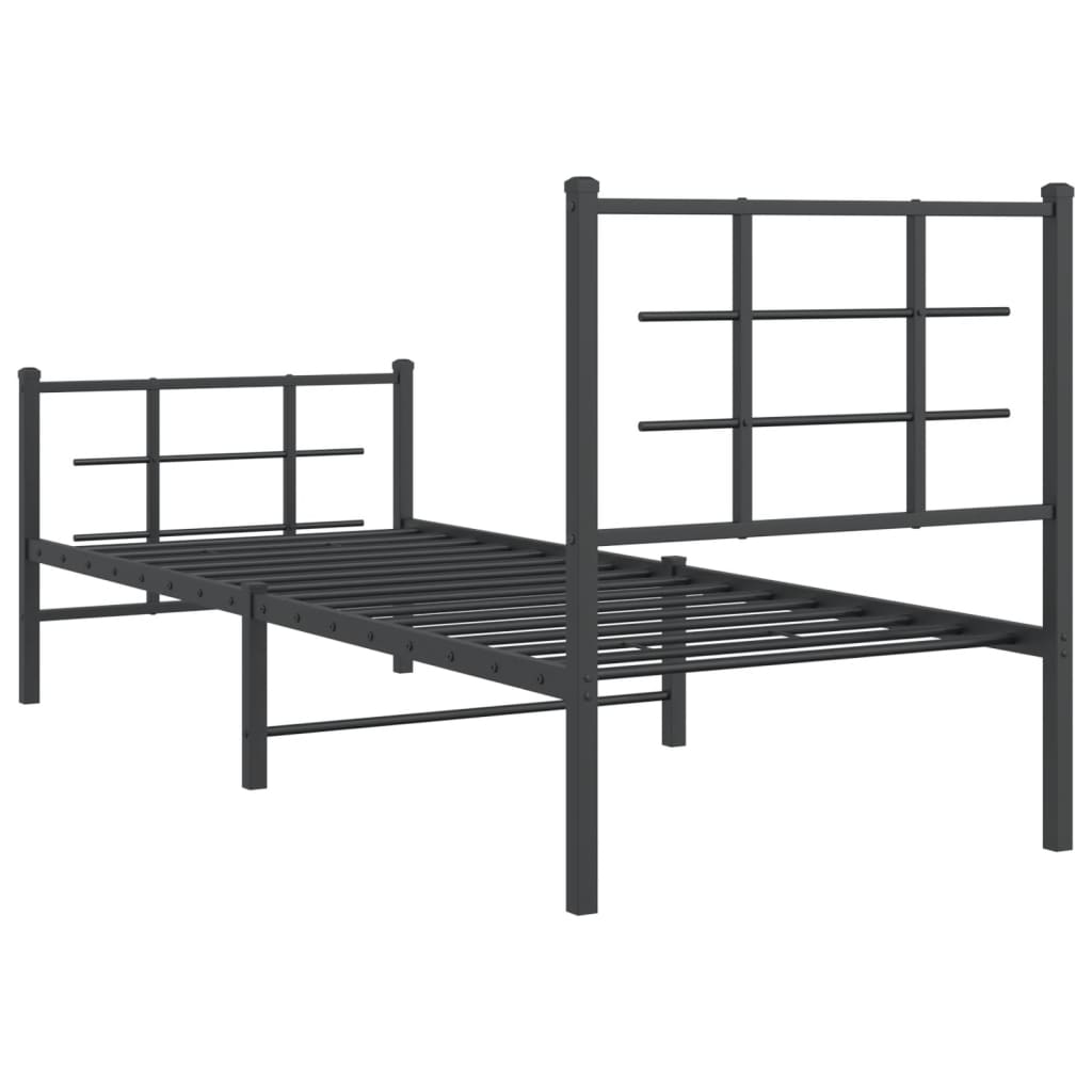 Vidaxl Metal Bed Frame with Headboard and Footboard, Black, 75X190 Cm