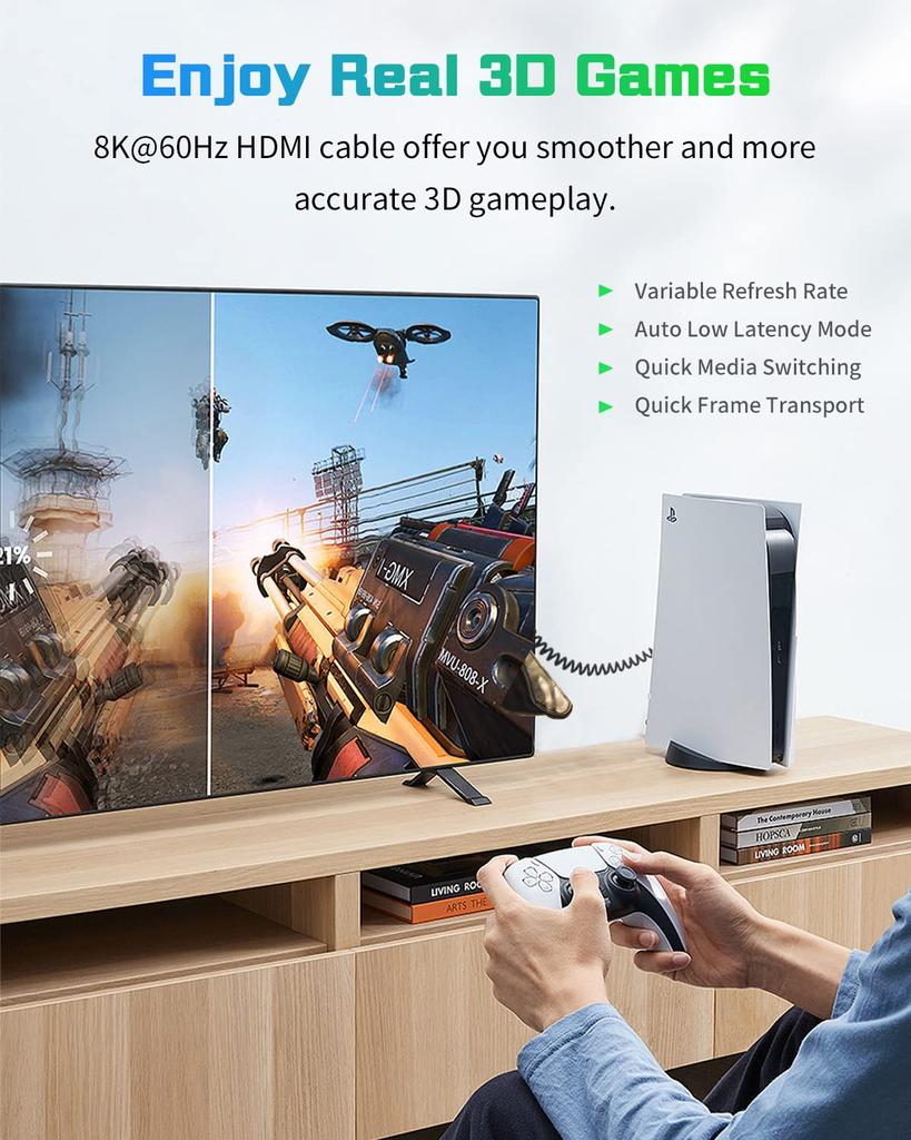Duttek 8K HDMI HDMI Coiled 48Gbps HDMI Cable Ultra Thin HDMI Male to Male HDR Compatible 8K 60Hz Resolution Backwards Compatible 4K Ultra HD 1080p 3D