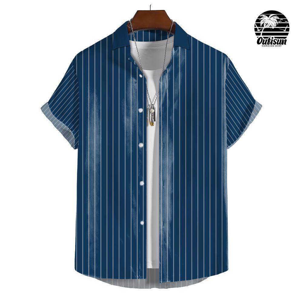 

Летняя мода, повседневная мужская рубашка с коротким рукавом в полоску, повседневная мужская одежда для поездок на работу, свободный топ РАЗМЕР 2XL