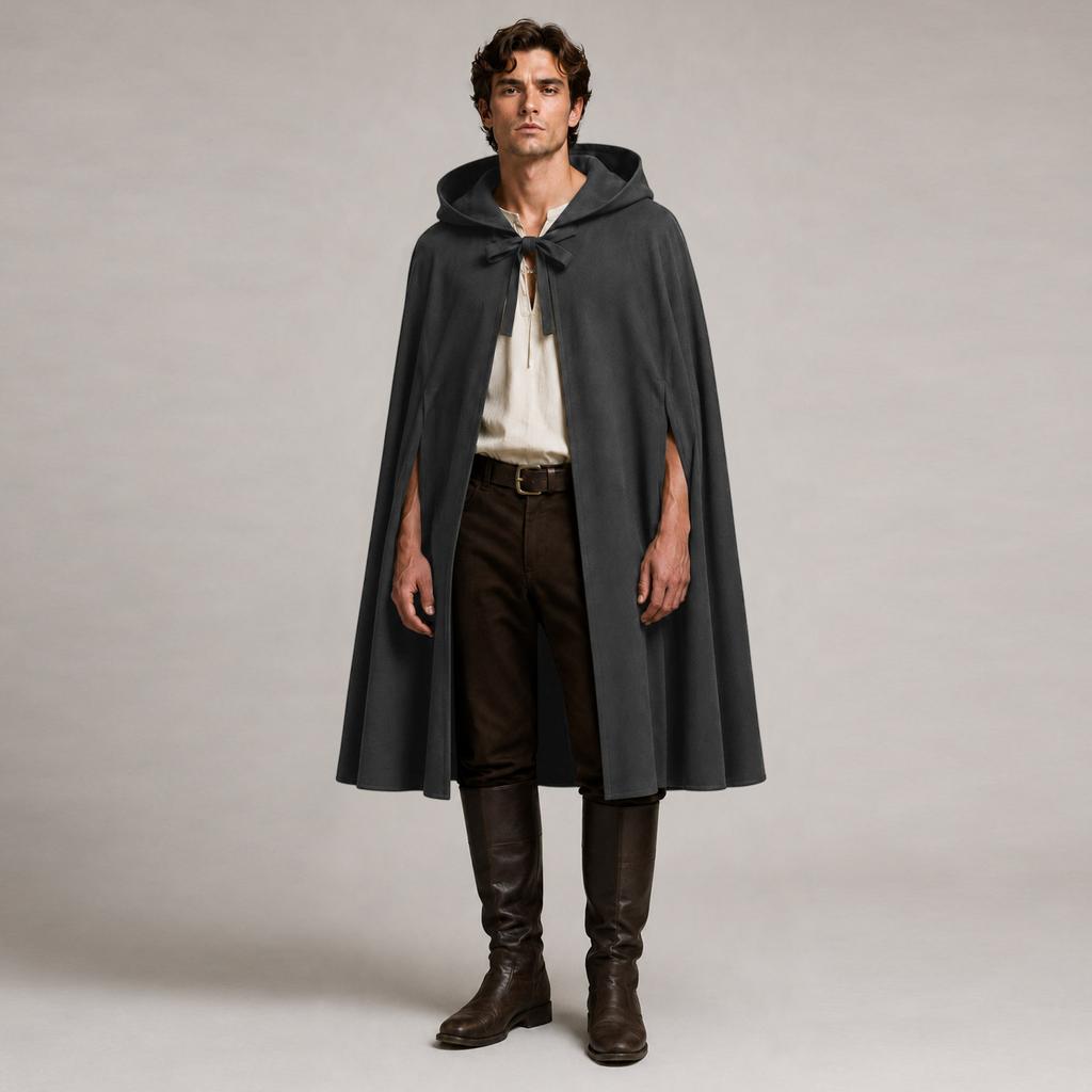 Medieval Vintage Cloak Hooded Gothic Knight Wool Blend Cape Capelet for Halloween Costume Renaissance Style Cloak