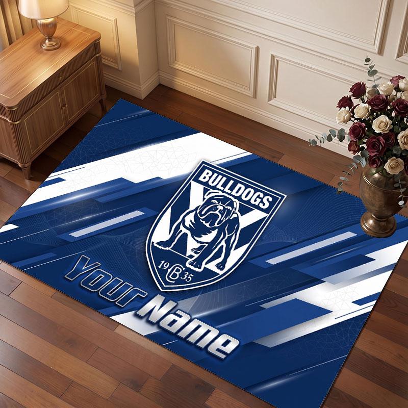 Canterbury-Bankstown Bulldogs Personalized Crystal Velvet Carpet, Customized Name Text Soft Anti‑Slip Rug for Living Room Bedroom