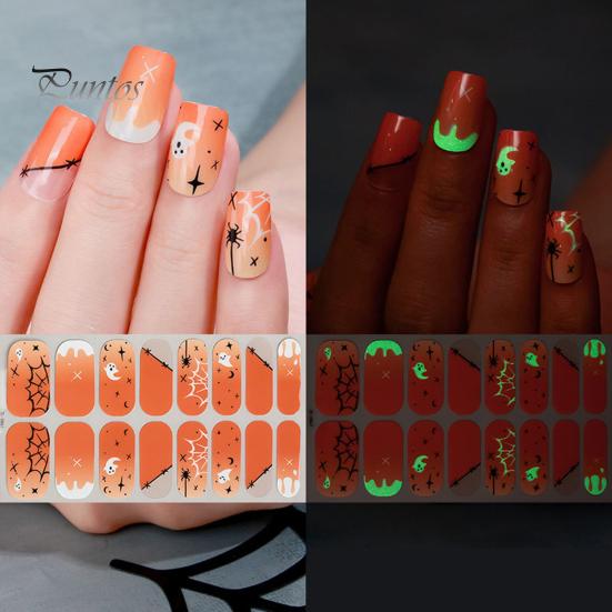 Festival Nail Wraps Halloween Glow-in-the-Dark Stickers, Gothic Spider Web Ghost Manicure No Damage Stickers Decoration Decals, Art Accessories