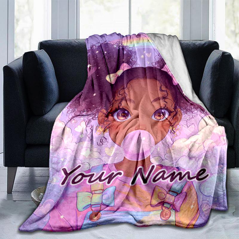 1PC Custom Name Fantasy Bubble Gum Dreams Flannel blankets Patterns Throw Blanket All-Season Soft Gift for Couch, Bed, Camping gifts