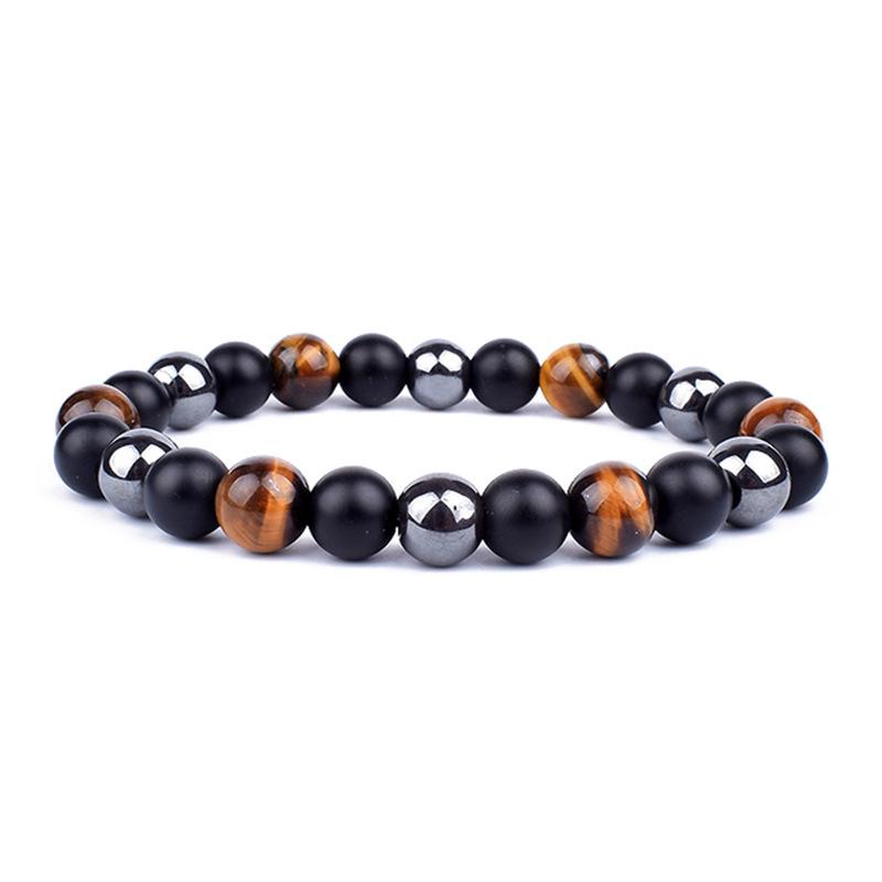 Trendy Tiger Eye Black Onyx Beaded Natural Stone Stretch Elastic Unisex Bracelet