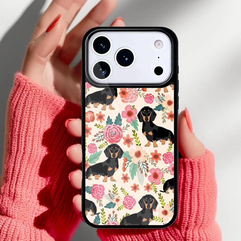 Dackel und Blume Handyhülle für iPhone 17 16 15 14 13 Pro Max Rückabdeckung für 12 11 Pro Coque