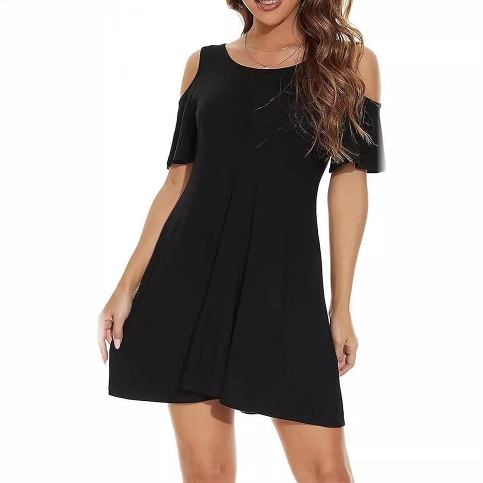 

Женская футболка без бретелек с круглым вырезом и коротким рукавом, летние однотонные повседневные модные платья L чёрный