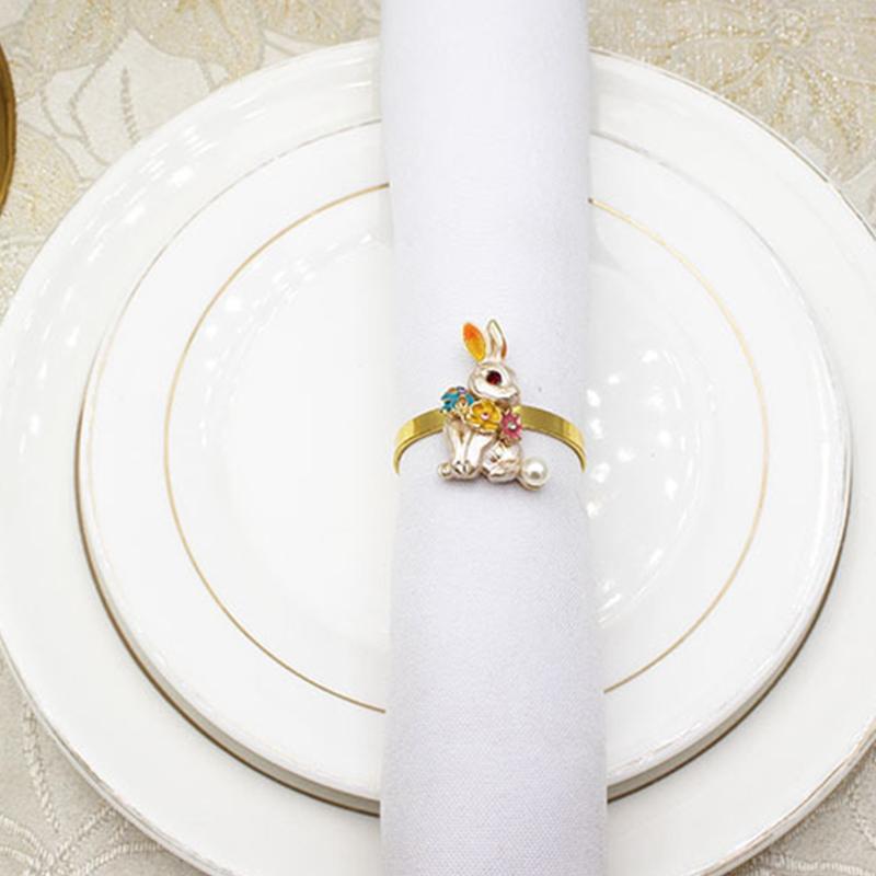 Set of 6 Easter Bunny Napkin Rings Metal Rabbit Napkin Holder for Easter Party Holiday Banquet Dinner Spring Dining Dropshipping
