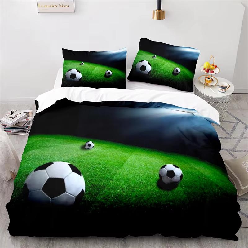 Sports Duvet Cover Set Microfiber Green Grass Field Soccer Playground Comforter Cover 3D Football Bedding Set King Queen Size