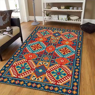 Bohemian Geometric Pattern Printed Area Rug Non Slip Washable Floor Mat for Living Room Bedroom Ethnic Style Home Decor Carpet