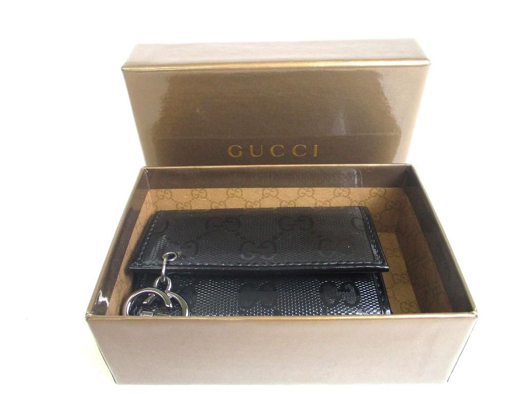 Authentic GUCCI GG Imprimee Black Leather 6 Pics Key Chain #a380   Refurbished