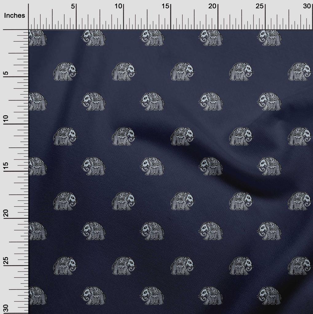 oneOone Cotton Flex Fabric Elephant Block Printed Craft Fabric BTY 40 Inch