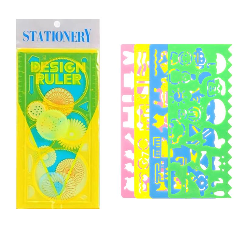 Wielokształtna Linijka do Malowania Spirograf Magiczny Szablon do Rysowania Owalny Wzór Krzywej Geometrycznej Multifunkcyjne Artykuły Papiernicze Prezenty ZYF yellow