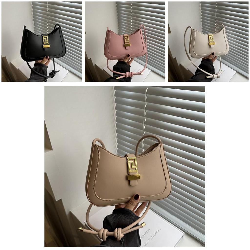 Stylish Large Capacity French Commuter Shoulder Bag With Lock Closure For Women In White Black Pink Khaki Brown