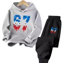 67 Chic Children's Hoodies Set 4-13Y Korean Streetwear Block Tracksuit Fashion Comfortable Kids Sweatshirt 2 Pcs Sets Pant Suit