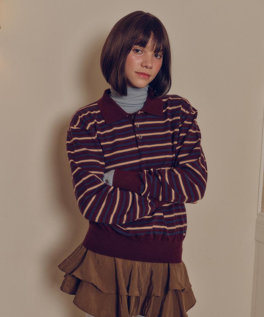 MELLY&ROSE Soft Stripe Polo Knit (310253)_Brown