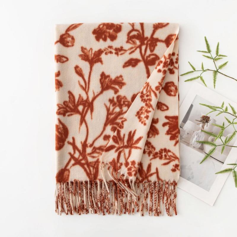 Womens Winter Printed Scarf Thick Warm Faux Cashmere Korean Style Shawl
