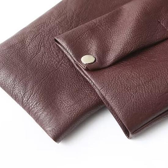 Zip Leather Jacket Women Leather Jacket Women Casual Lapel Vintage Coat