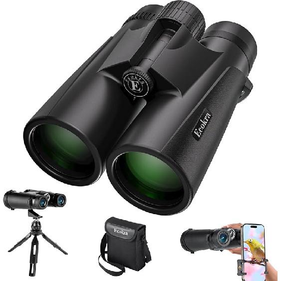 12x42 HD Binoculars for Adults, High Power Binoculars with Tripod Phone Adapter, Waterproof Compact Binoculars for Bird Watching Hunting Stargazing,