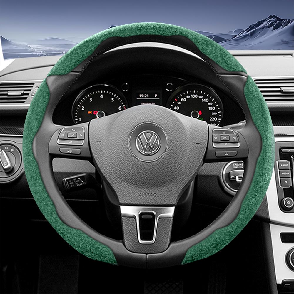 Suitable for Volkswagen Sports Suede Steering Wheel Cover with Split Snap-On Design for Tiguan Golf T-Roc Polo Passat Jetta Id.3 Id.4 