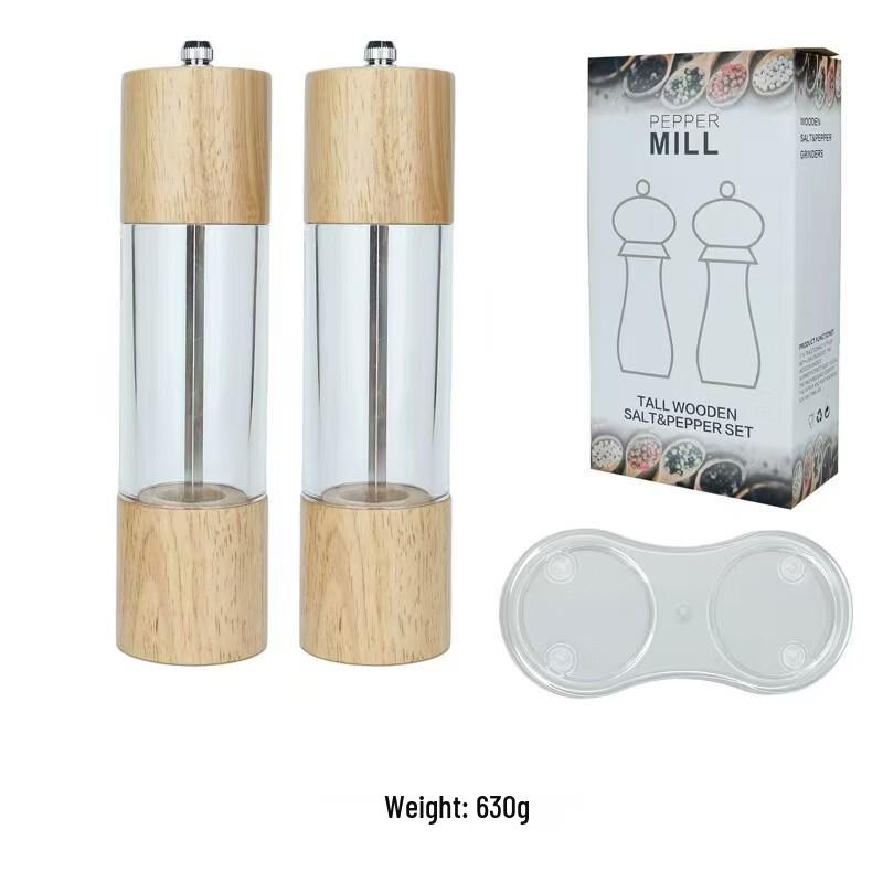 Rubberwood Manual Pepper and Salt Grinder