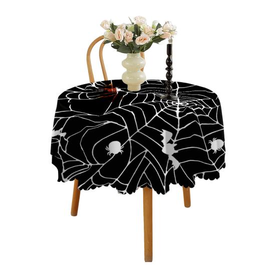 Halloweenský ubrus Pavoučí síť Dýňová čarodějnice Potisk Květina Hrana Kulatý tvar Snadná údržba Ochrana stolu Bankety Party Dekorace Ubrus