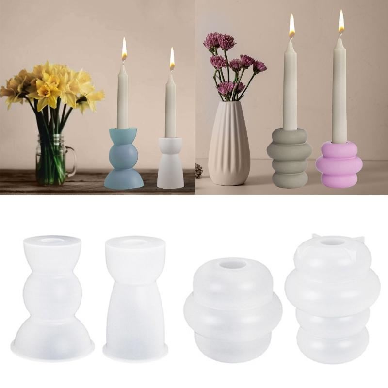 2pcs Taper Candle Holder Silicone Mold 3D Round Candlestick Castings Mould Ornament Gypsum Concrete Resin Molds Decors