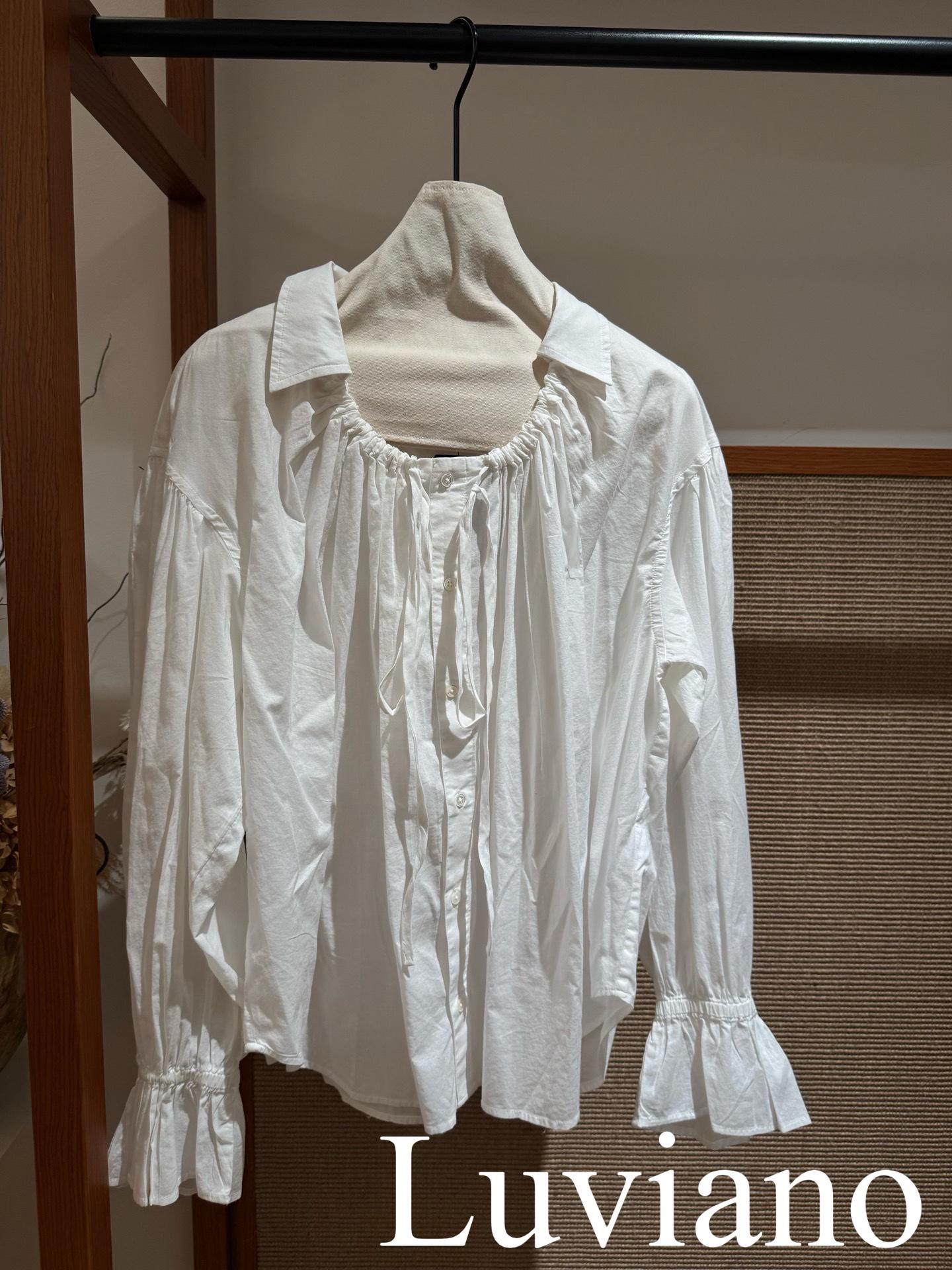 

2026 Early Spring RL Style Large Pleated Collar Cotton Tie-Up Top M (Bulk Discount Available)