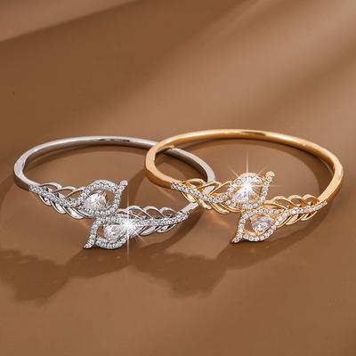 Mode Creatief Veer Ontwerp Ingelegd Zirkonia Geavanceerd Licht Luxe Temperament Veelzijdig Open Armband