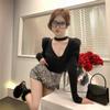 French V-neck Long-sleeved Knitted Cardigan Women's Autumn and Winter Temperament Neck Design Sense Slim-fitting Short Sweater