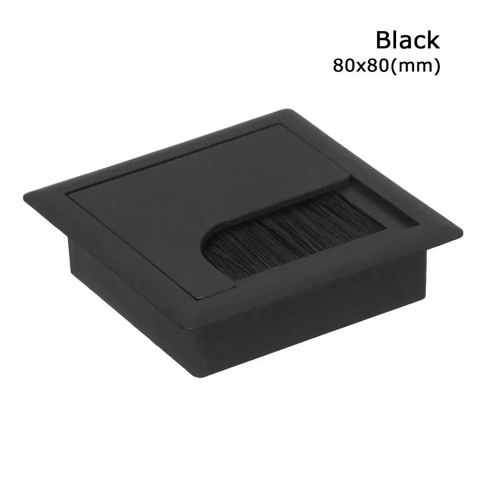 Aluminum Alloy Rectangle Desk Wire Hole Cover Table Outlet Port Computer Desk Cable Grommet Hole Holder with Black Brush