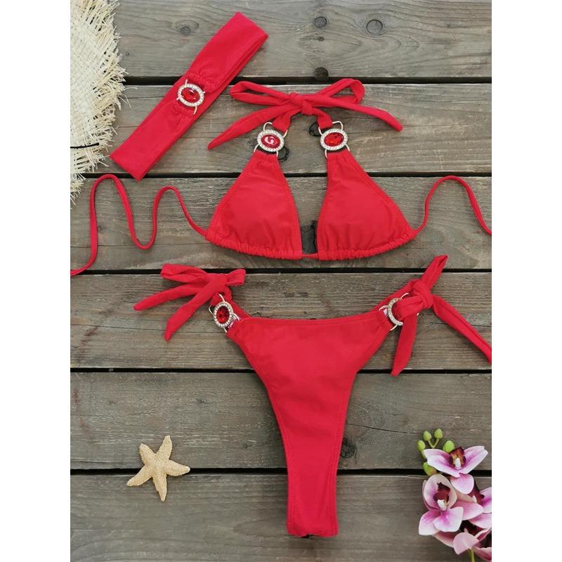 Luksusowy Bikini 2025 Kobiety Neonowy Zielony Gradientowe Dżety Push Up Mikro Kostium Kąpielowy Plażowy Kostium Kąpielowy Diamentowy Pasek 3-częściowy Strój Kąpielowy