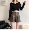 Kaffeefarbene PU-Leder High-Waist A-Linien-Shorts für Damen - Herbst/Winter Lässig Lockerer Schnitt, Hot Girl Stil, Bootcut-Hosen, Maillard-inspiriert.